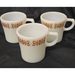 Lot of 3 Pyrex Copper Filigree Pattern 6oz Coffee Cups